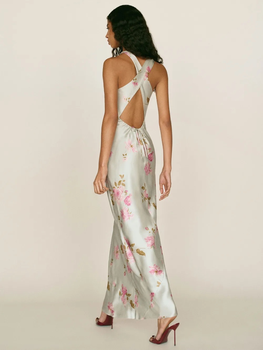 NEW Reformation Anaiis Long Silk Backless Dress Windswept Blue Floral US 6 UK10 - Picture 4 of 16